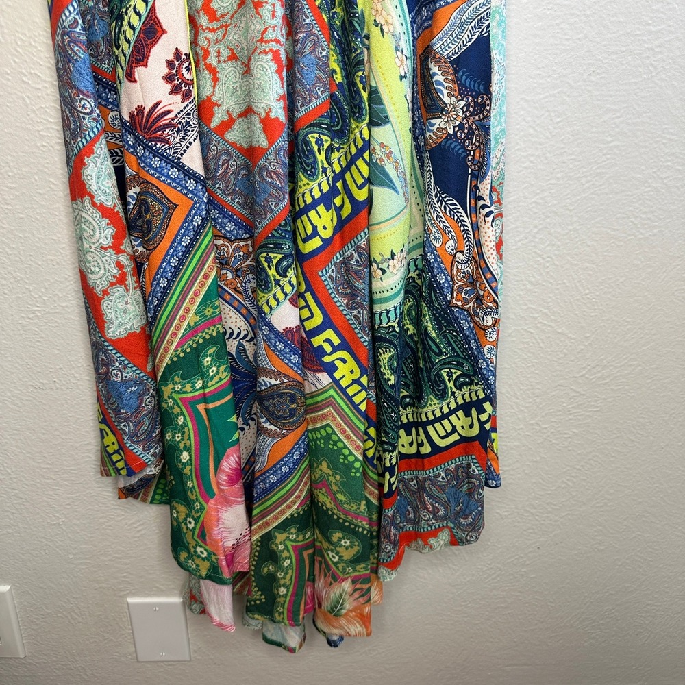 FARM Rio Patchwork Maxi Dress Multicolor Ruffle‎ Small/Petite Sleeve V Neck - Picture 4 of 9